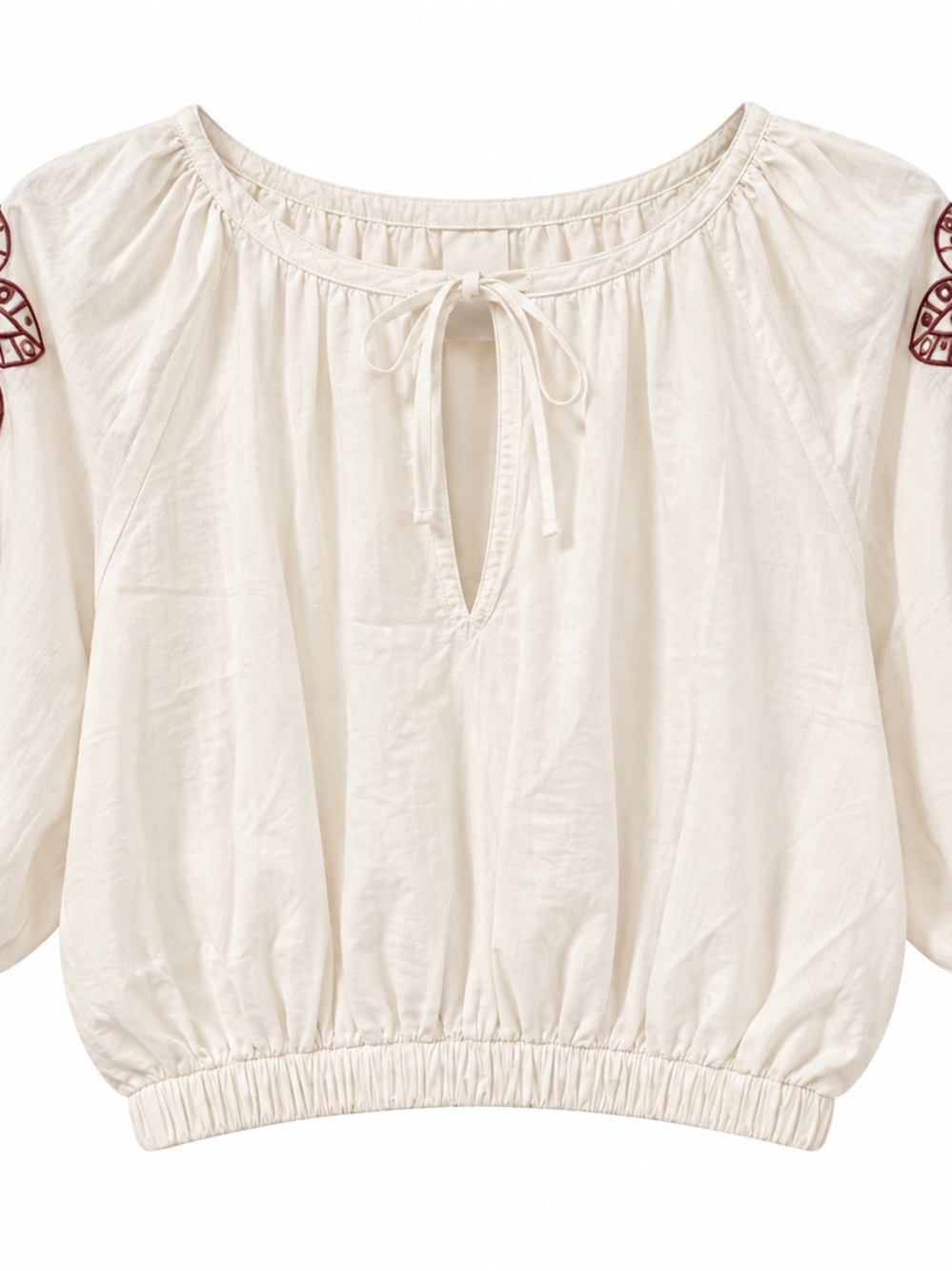 Women's Cream Peasant Tie-Neck Top